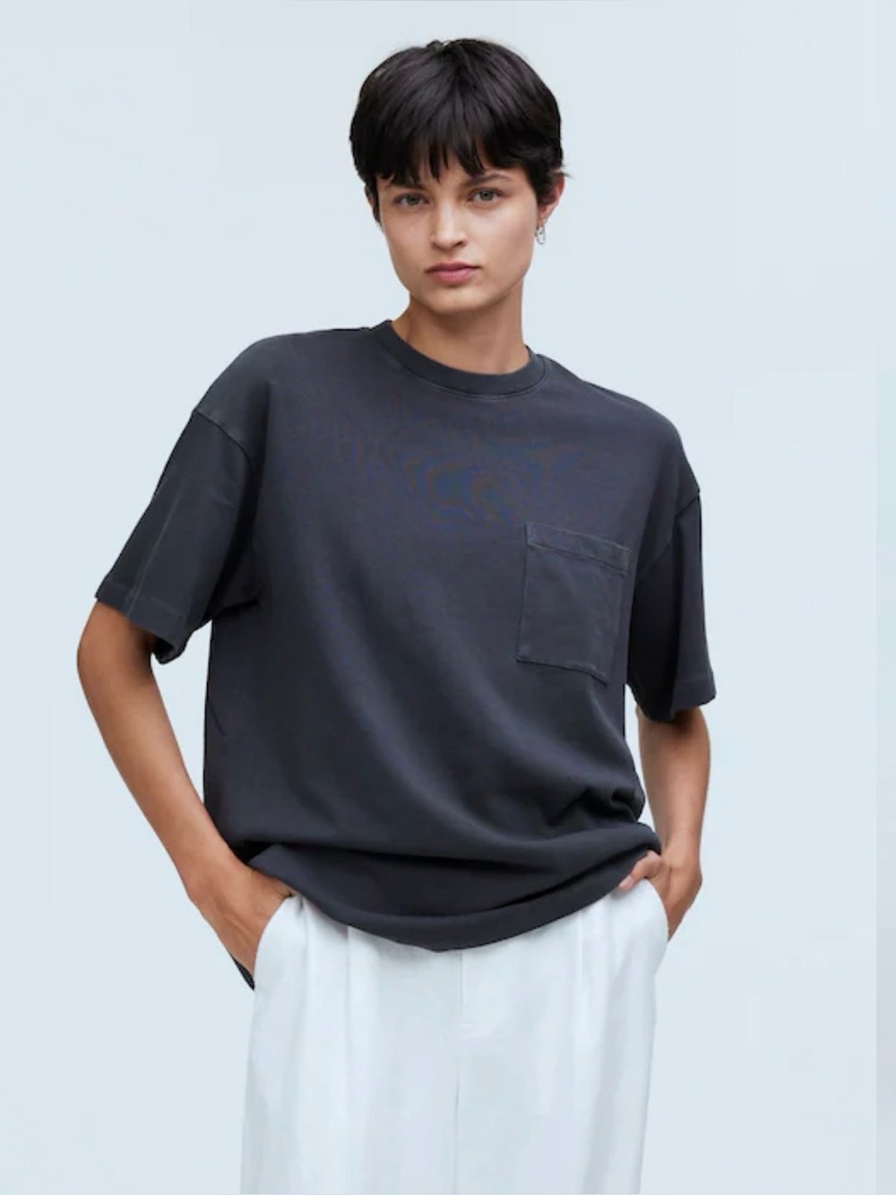 Madewell women gray garment-dyed oversized pocket tee short sleeve crew neck M